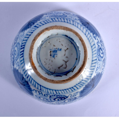 1502 - AN 18TH/19TH CENTURY CHINESE BLUE AND WHITE PORCELAIN BOWL possibly Korean, painted with floral scro... 