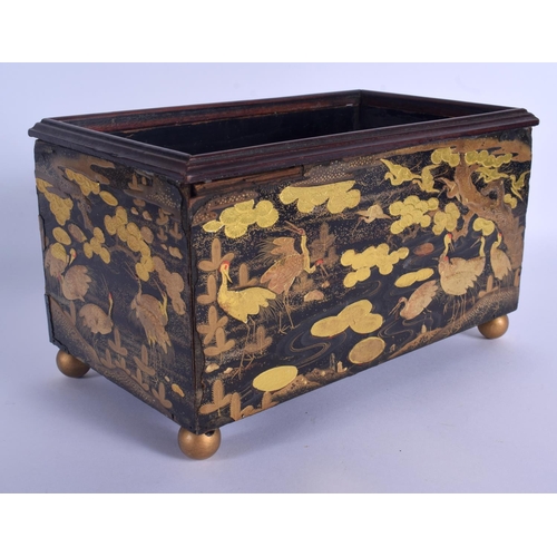 1505 - AN 18TH CENTURY JAPANESE EDO PERIOD BLACK LACQUER DESK CHEST CABINET decorated with gold foliage and... 