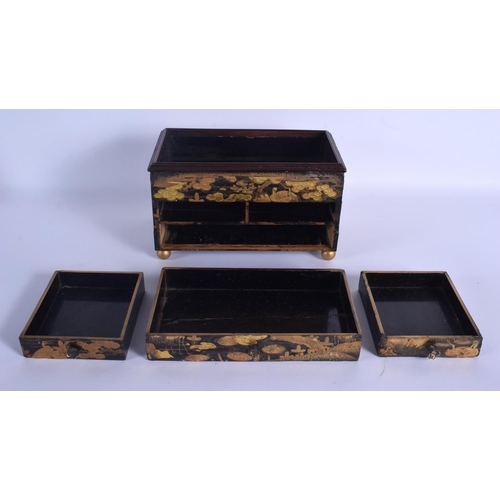 1505 - AN 18TH CENTURY JAPANESE EDO PERIOD BLACK LACQUER DESK CHEST CABINET decorated with gold foliage and... 