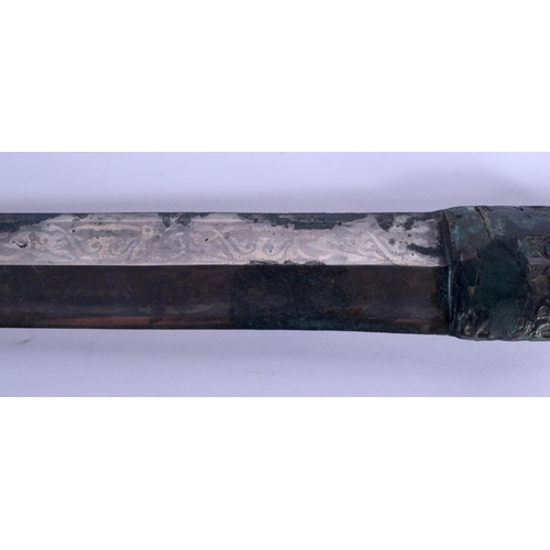 1519 - AN EXTREMELY RARE EARLY CHINESE BRONZE HANDLED SWORD Shang or Zhou Dynasty, decorated with taotie ma... 