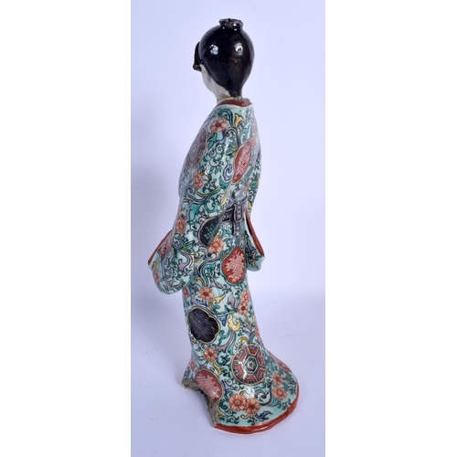 1524 - A 19TH CENTURY JAPANESE MEIJI PERIOD AO KUTANI PORCELAIN FIGURE OF A FEMALE modelled in floral embel... 