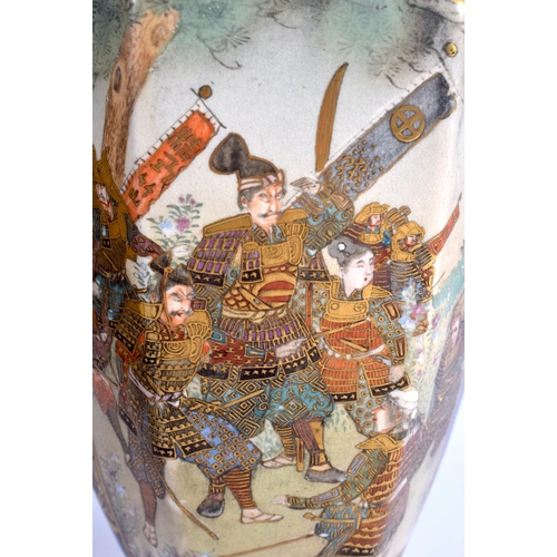 1525 - A PAIR OF 19TH CENTURY JAPANESE MEIJI PERIOD SATSUMA VASES painted with samurai and geisha within la... 