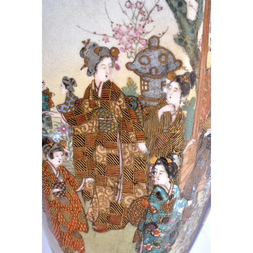 1525 - A PAIR OF 19TH CENTURY JAPANESE MEIJI PERIOD SATSUMA VASES painted with samurai and geisha within la... 