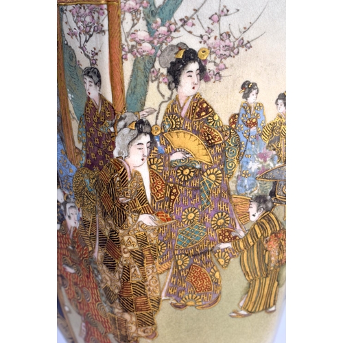 1525 - A PAIR OF 19TH CENTURY JAPANESE MEIJI PERIOD SATSUMA VASES painted with samurai and geisha within la... 