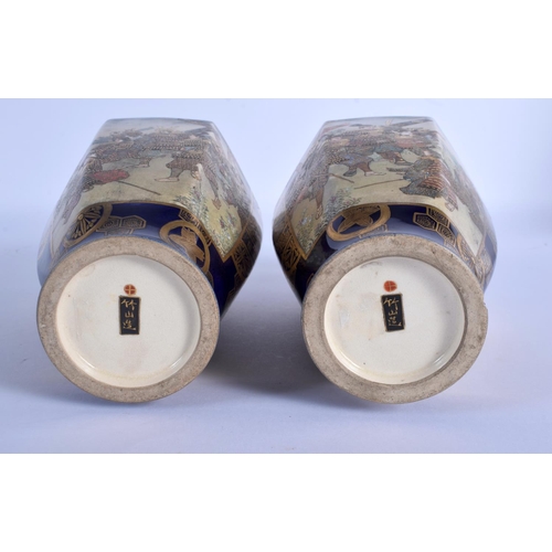 1525 - A PAIR OF 19TH CENTURY JAPANESE MEIJI PERIOD SATSUMA VASES painted with samurai and geisha within la... 