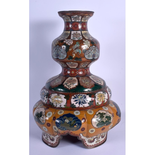 1533 - A LARGE 19TH CENTURY JAPANESE MEIJI PERIOD CLOISONNE ENAMEL BASE decorated with lotus and flowers. 4... 