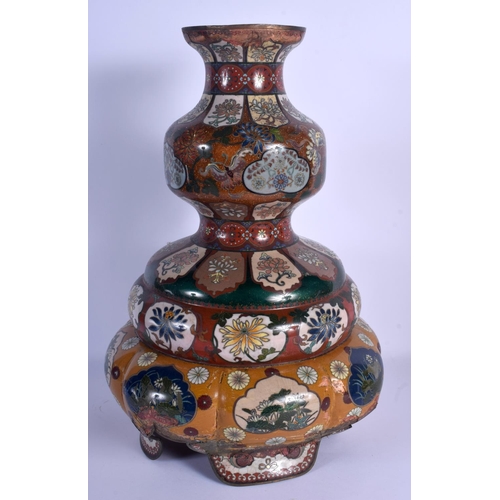 1533 - A LARGE 19TH CENTURY JAPANESE MEIJI PERIOD CLOISONNE ENAMEL BASE decorated with lotus and flowers. 4... 