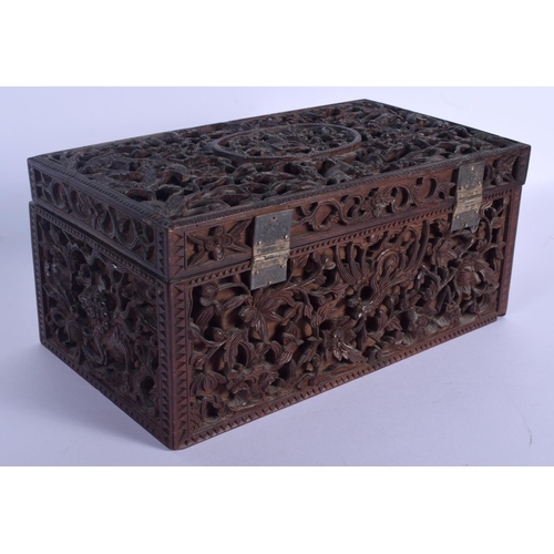 1540 - A LARGE 19TH CENTURY CHINESE CARVED HONGMU CASKET Qing, decorated with birds, foliage and dragon. 30... 