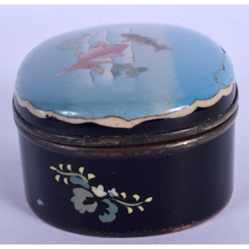 1543 - AN UNUSUAL EARLY 20TH CENTURY JAPANESE MEIJI PERIOD CLOISONNE BOX AND COVER decorated with swimming ... 