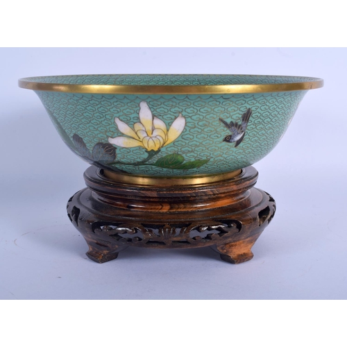 1553 - A CHINESE REPUBLICAN PERIOD CLOISONNE ENAMEL BOWL decorated with birds in flight. Bowl 19 cm wide.