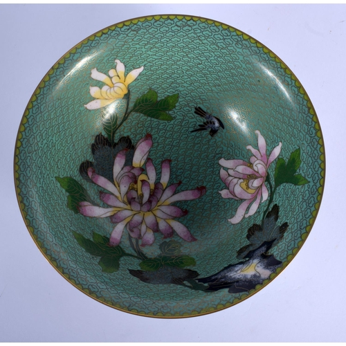 1553 - A CHINESE REPUBLICAN PERIOD CLOISONNE ENAMEL BOWL decorated with birds in flight. Bowl 19 cm wide.