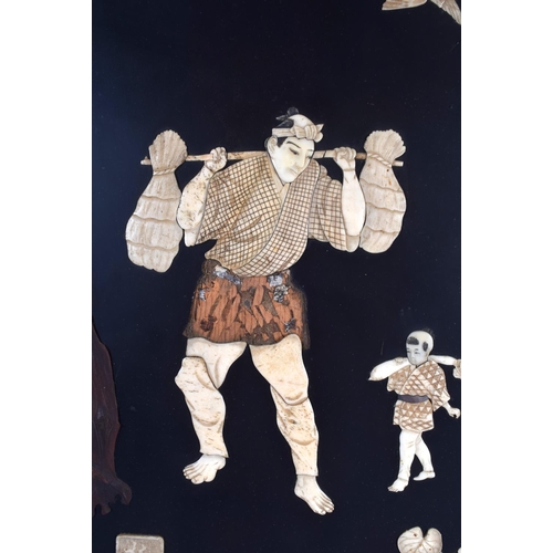 1572 - A LARGE PAIR OF 19TH CENTURY JAPANESE MEIJI PERIOD IVORY SHIBAYAMA PANELS decorated with figures, bi... 