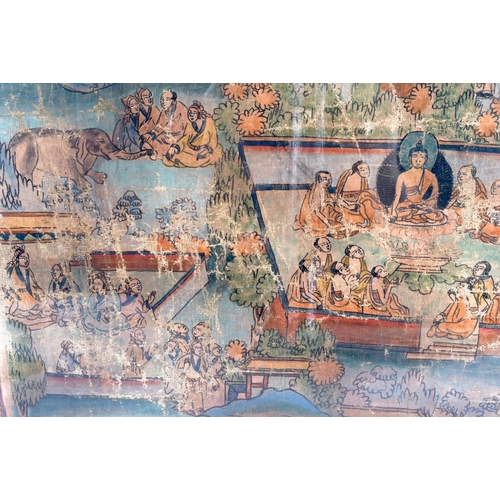 1573 - AN 18TH/19TH CENTURY CHINESE TIBETAN PAINTED WATERCOLOUR THANGKA decorated with  buddhistic figures ... 