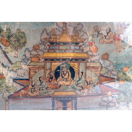 1573 - AN 18TH/19TH CENTURY CHINESE TIBETAN PAINTED WATERCOLOUR THANGKA decorated with  buddhistic figures ... 