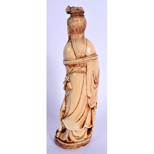 1581 - A 19TH CENTURY CHINESE CARVED IVORY FIGURE OF GUANYIN Qing, modelled holding a rui sceptre. 14 cm hi... 