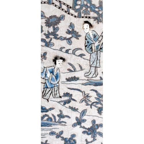 1585 - SEVEN 19TH CENTURY CHINESE SILKWORK SLEEVES in various forms and sizes. Largest 66 cm x 20 cm. (7)