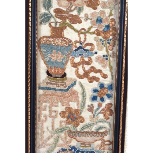 1585 - SEVEN 19TH CENTURY CHINESE SILKWORK SLEEVES in various forms and sizes. Largest 66 cm x 20 cm. (7)