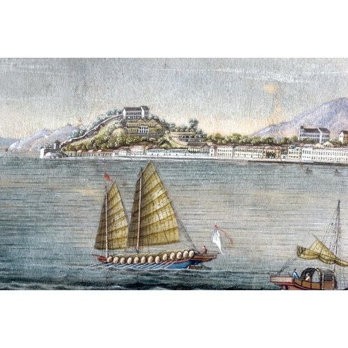 1587 - Chinese School (19th Century) Pith paper, View of Macao. Image 18 cm x 28 cm.