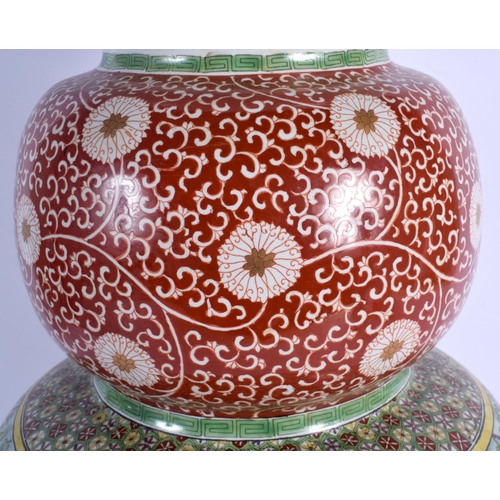 1602 - A LARGE LATE 19TH CENTURY JAPANESE MEIJI PERIOD TRIPLE GOURD VASE enamelled with floral sprays and t... 