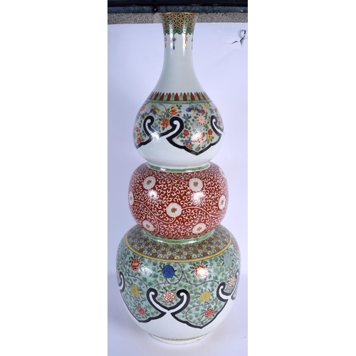 1602 - A LARGE LATE 19TH CENTURY JAPANESE MEIJI PERIOD TRIPLE GOURD VASE enamelled with floral sprays and t... 