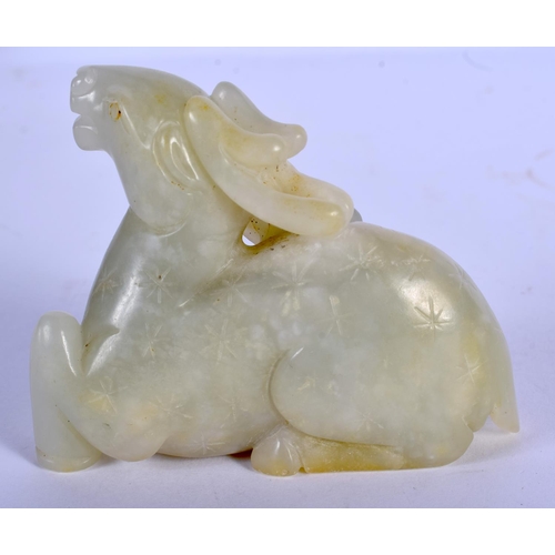 1618 - A LARGE EARLY 20TH CENTURY CHINESE CARVED JADE FIGURE OF A DEER Late Qing/Republic. 8.5 cm x 7 cm.