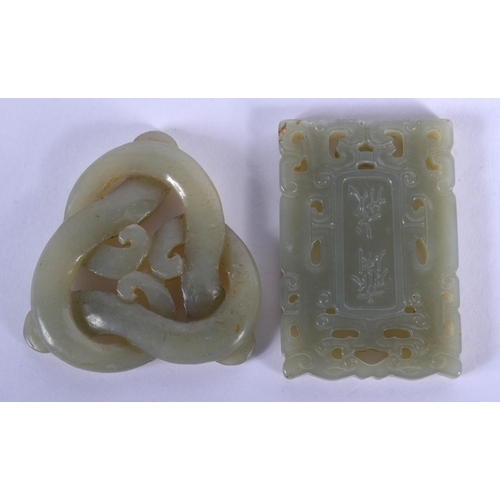 1639 - TWO EARLY 20TH CENTURY CHINESE CARVED JADE PLAQUES Late Qing. 5 cm diameter. (2)