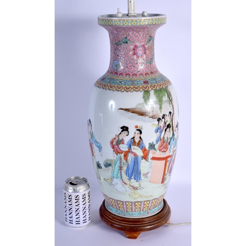 1660 - A LARGE CHINESE REPUBLICAN PERIOD FAMILLE ROSE VASE converted to a lamp. Vase 43 cm high.