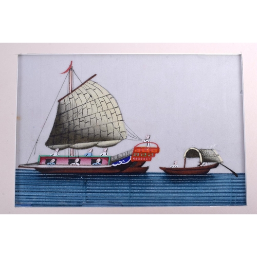 1663 - Chinese School (19th Century) Pith paper, boats. Image 16 cm x 12 cm. (8)