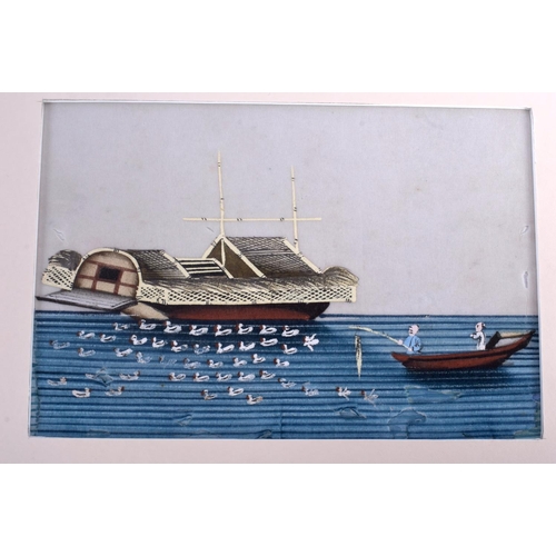 1663 - Chinese School (19th Century) Pith paper, boats. Image 16 cm x 12 cm. (8)