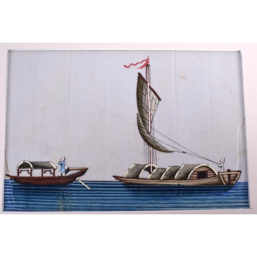 1663 - Chinese School (19th Century) Pith paper, boats. Image 16 cm x 12 cm. (8)