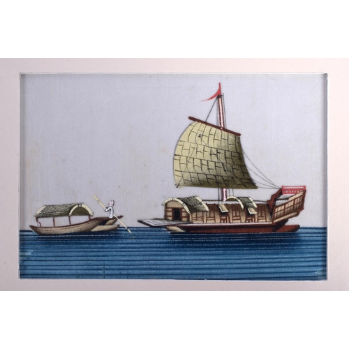 1663 - Chinese School (19th Century) Pith paper, boats. Image 16 cm x 12 cm. (8)