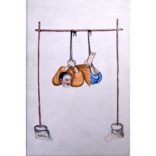 1664 - Chinese School (19th Century) Pith paper, Torture. Image 16 cm x 12 cm. (10)