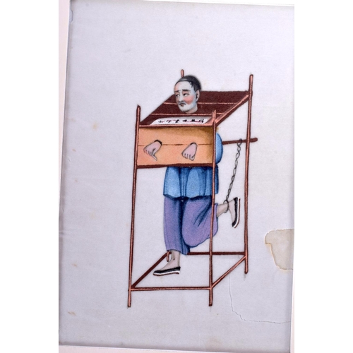 1664 - Chinese School (19th Century) Pith paper, Torture. Image 16 cm x 12 cm. (10)