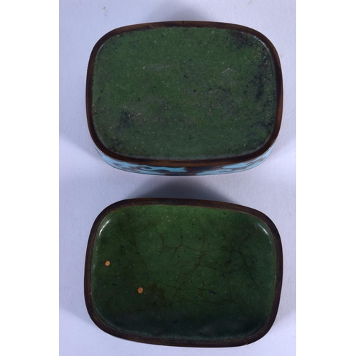 1672 - A LATE 19TH CENTURY JAPANESE MEIJI PERIOD CLOISONNE ENAMEL BOX AND COVER decorated with a bird. 5.5 ... 