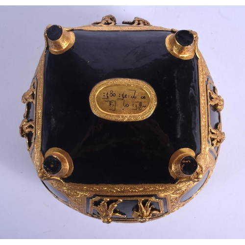 1681 - AN EARLY 20TH CENTURY THAI ASIAN GILT LACQUERED ALMS BOWL decorated with figures. 11 cm x 4 cm.