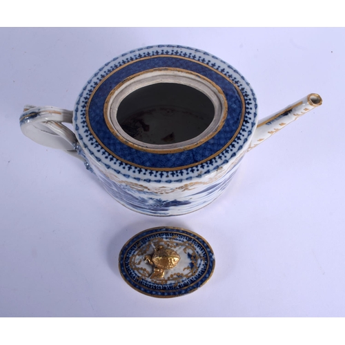 1688 - AN 18TH CENTURY CHINESE EXPORT BLUE AND WHITE TEAPOT AND COVER Qianlong. 22 cm wide.