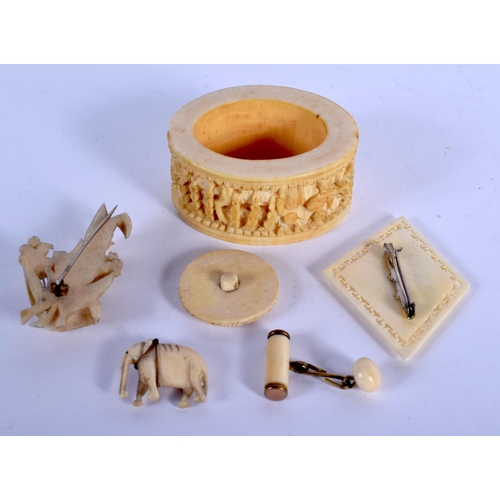 1705 - A 19TH CENTURY CHINESE CANTON IVORY NAPKIN RING etc. (qty)