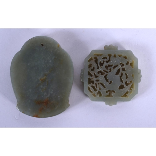 1721 - TWO EARLY 20TH CENTURY CHINESE CARVED JADE PLAQUES Late Qing. 5 cm diameter. (2)