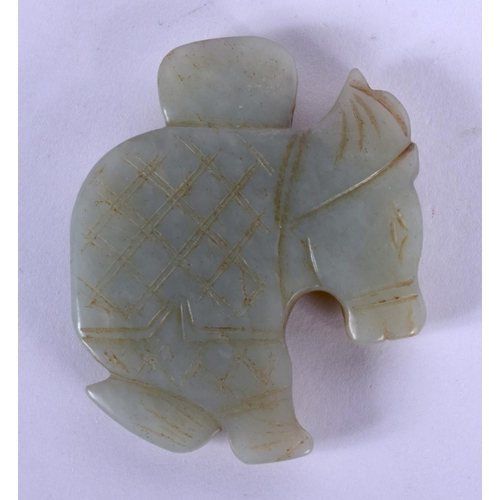 1734 - A 19TH CENTURY CHINESE JADE FIGURE OF A BOY & HOBBY HORSE Qing. 5 cm x 5 cm.