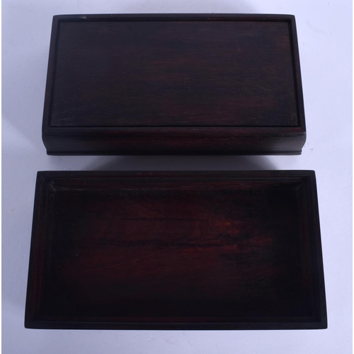 1741 - AN EARLY 20TH CENTURY CHINESE HARDWOOD AND JADE BOX & COVER Qing. 22 cm x 12 cm.