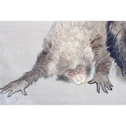 1747 - A FINE 19TH CENTURY JAPANESE MEIJI PERIOD SILK EMBROIDERY OF MONKEYS in the manner of Kawanabe Kyosa... 