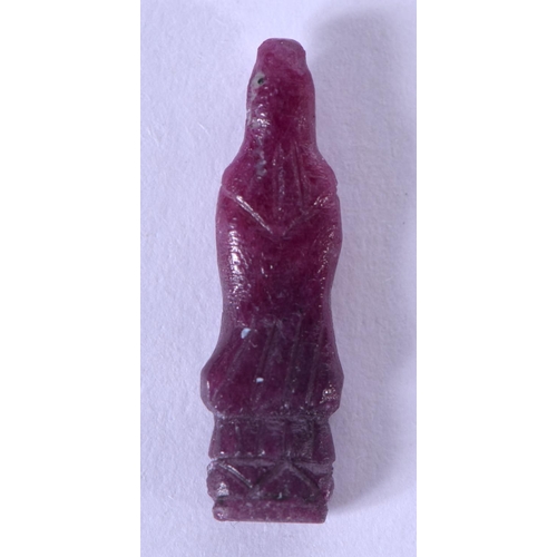 1756 - A RARE 19TH CENTURY CHINESE CARVED RUBY FIGURE OF GUANYIN Late Qing. 2 cm long.