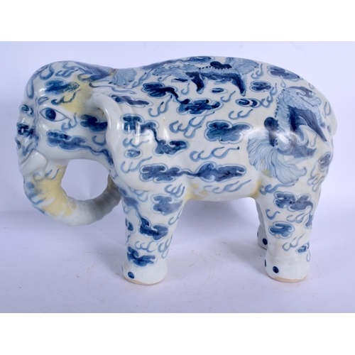 1776 - AN EXTREMELY RARE 19TH CENTURY JAPANESE MEIJI PERIOD PORCELAIN ELEPHANT painted with buddhistic lion... 