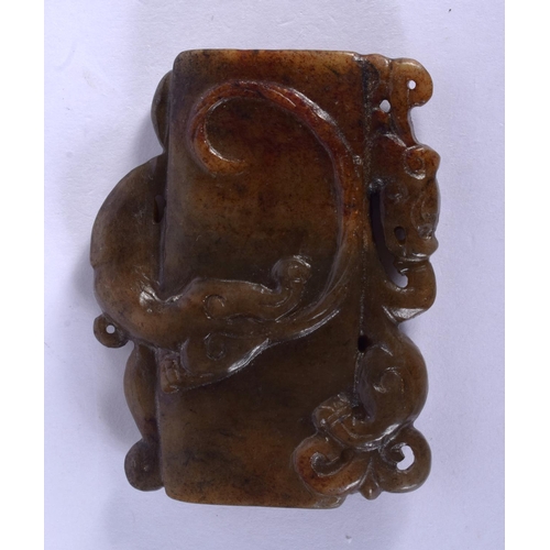 1779 - A 17TH/18TH CENTURY CHINESE CARVED MUTTON JADE SLIDING PLAQUE Qing, carved with chilong. 6.5 cm x 4.... 