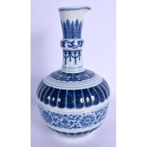 1786 - A 19TH CENTURY CHINESE BLUE AND WHITE PORCELAIN GUGLET FORM VASE bearing Qianlong marks to base. 25 ... 