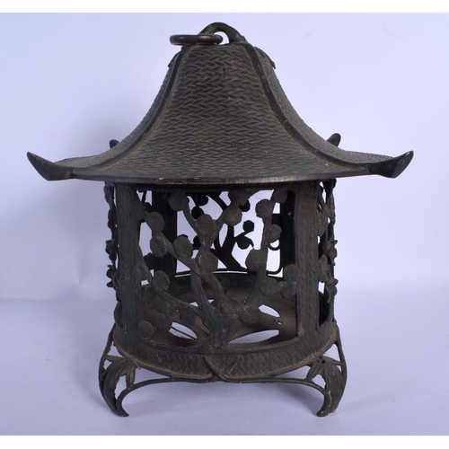 1790 - A 19TH CENTURY JAPANESE MEIJI PERIOD BRONZE LANTERN of openwork form. 28 cm x 21 cm.