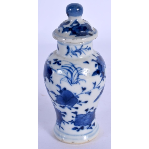 1793 - A 19TH CENTURY CHINESE BLUE  AND WHITE MINIATURE VASE AND COVER Qing. 9.5 cm high.