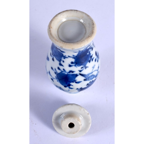 1793 - A 19TH CENTURY CHINESE BLUE  AND WHITE MINIATURE VASE AND COVER Qing. 9.5 cm high.