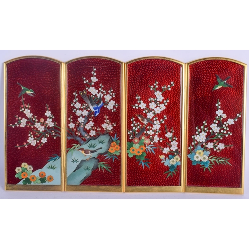 2182 - A LOVELY BOXED JAPANESE TAISHO PERIOD CLOISONNE ENAMEL SCREEN. 32.5 cm x 18 cm.