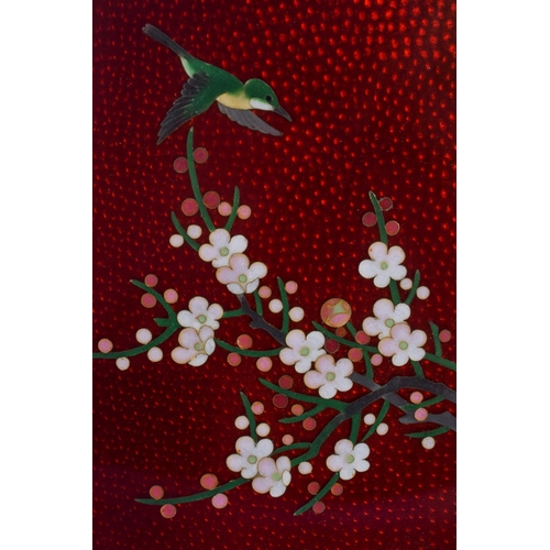 2182 - A LOVELY BOXED JAPANESE TAISHO PERIOD CLOISONNE ENAMEL SCREEN. 32.5 cm x 18 cm.